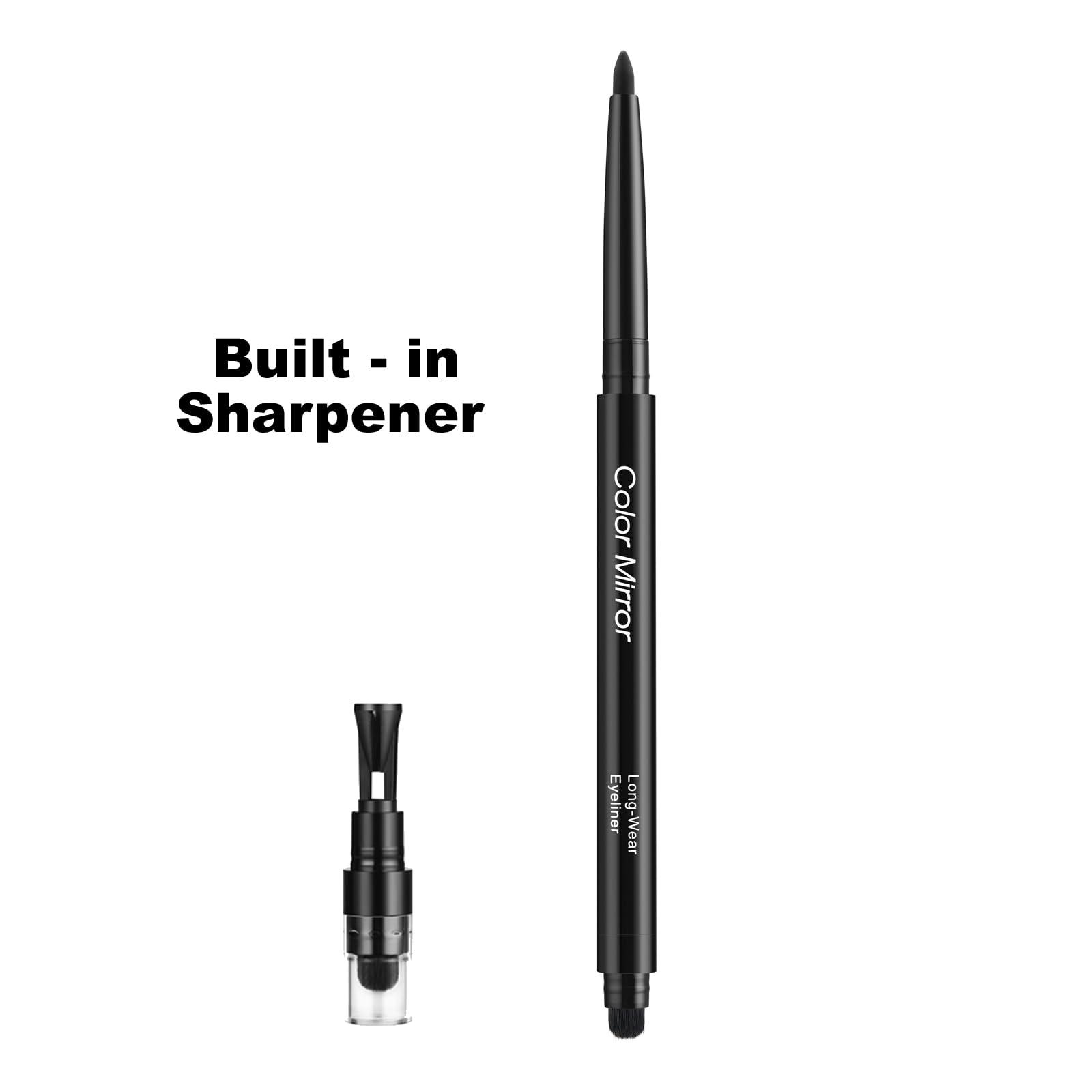 Color Mirror Smudge Proof Eyeliner, Waterproof Retractable Eye liner with Brush, Matte and Shimmer Eyeliner Pencil, Creamy Texture, Long lasting & Smooth(01 Black Matte) - Image 4