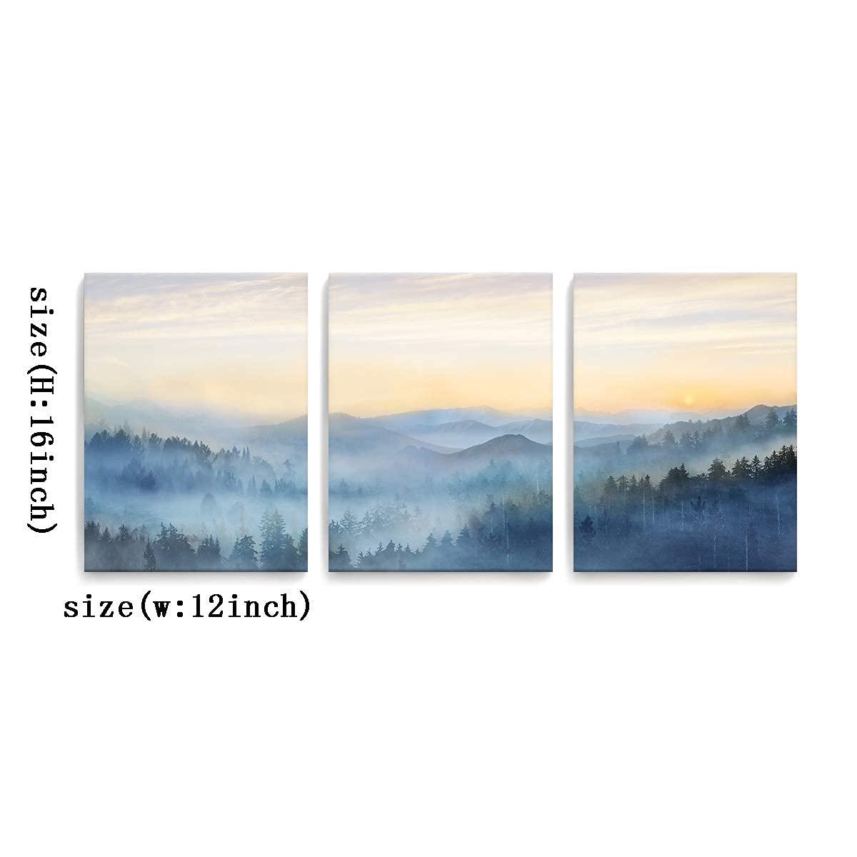 Wall Decor for Bedroom 3 Panel Sunrise Misty Forest Print Picture Paintings Wall Art for Living Room Bathroom Framed Canvas Artwork Modern Room Wall Decorations Size 12x16 x 3 Piece Ready to Hang - Image 6
