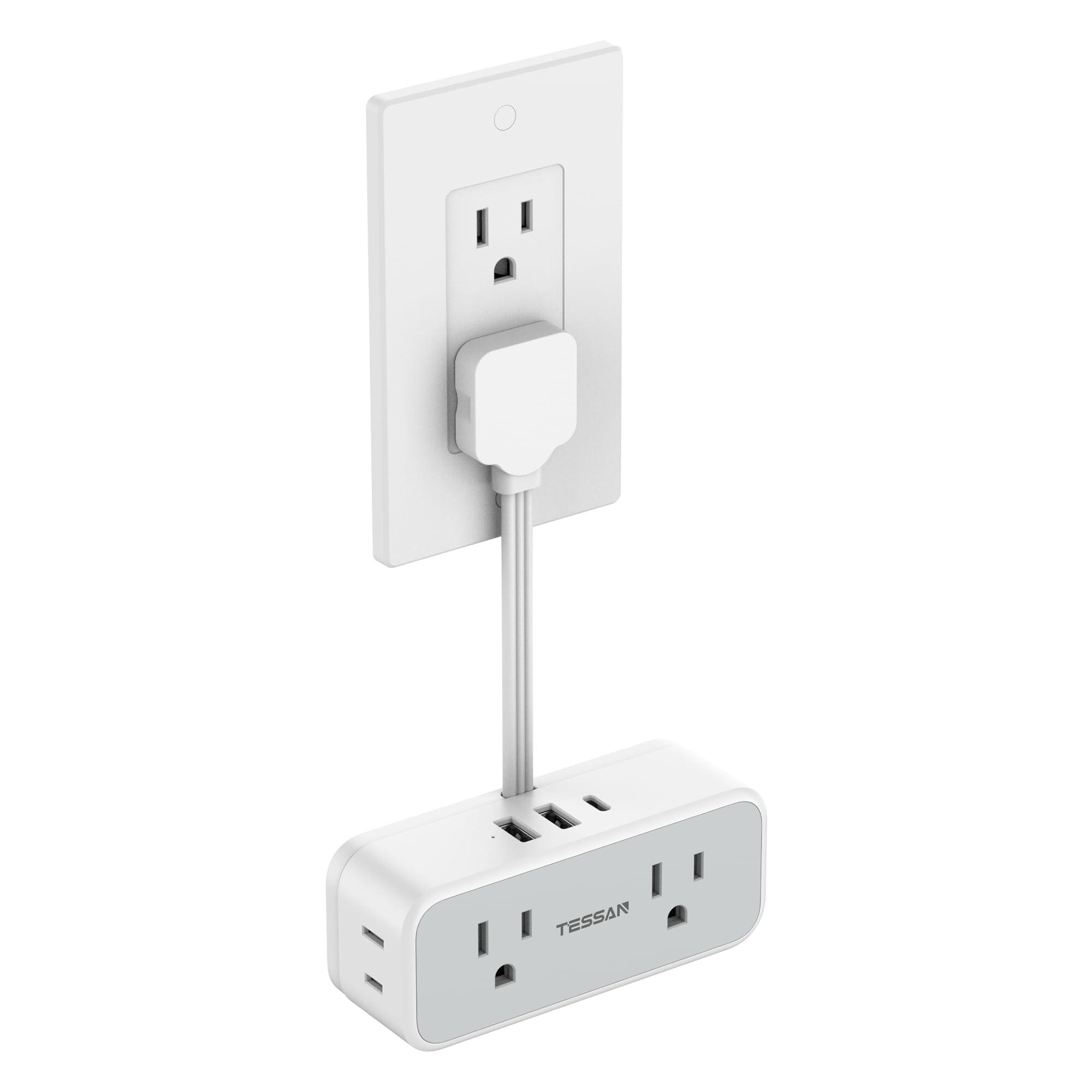 Multi Plug Wall Outlet Extender, TESSAN Short Extension Cord 6 inch, Flat Plug Splitter with 4 AC 3 USB (1 USB C) Charging Ports, Multiple Outlet Small Power Strip for Home Office Dorm Room