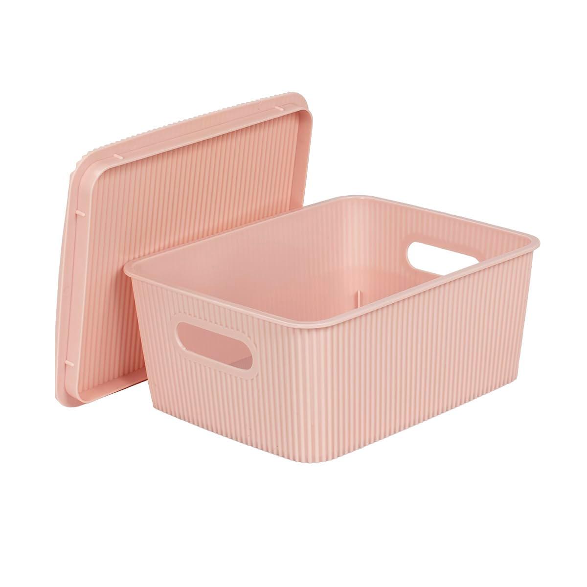 Glad Storage Baskets with Lids - Set of 6 Stackable Plastic Boxes with Handles - Decorative Shelf Organizer Bins for Bathroom and Closet, Pink, 1 Gallon - Image 5
