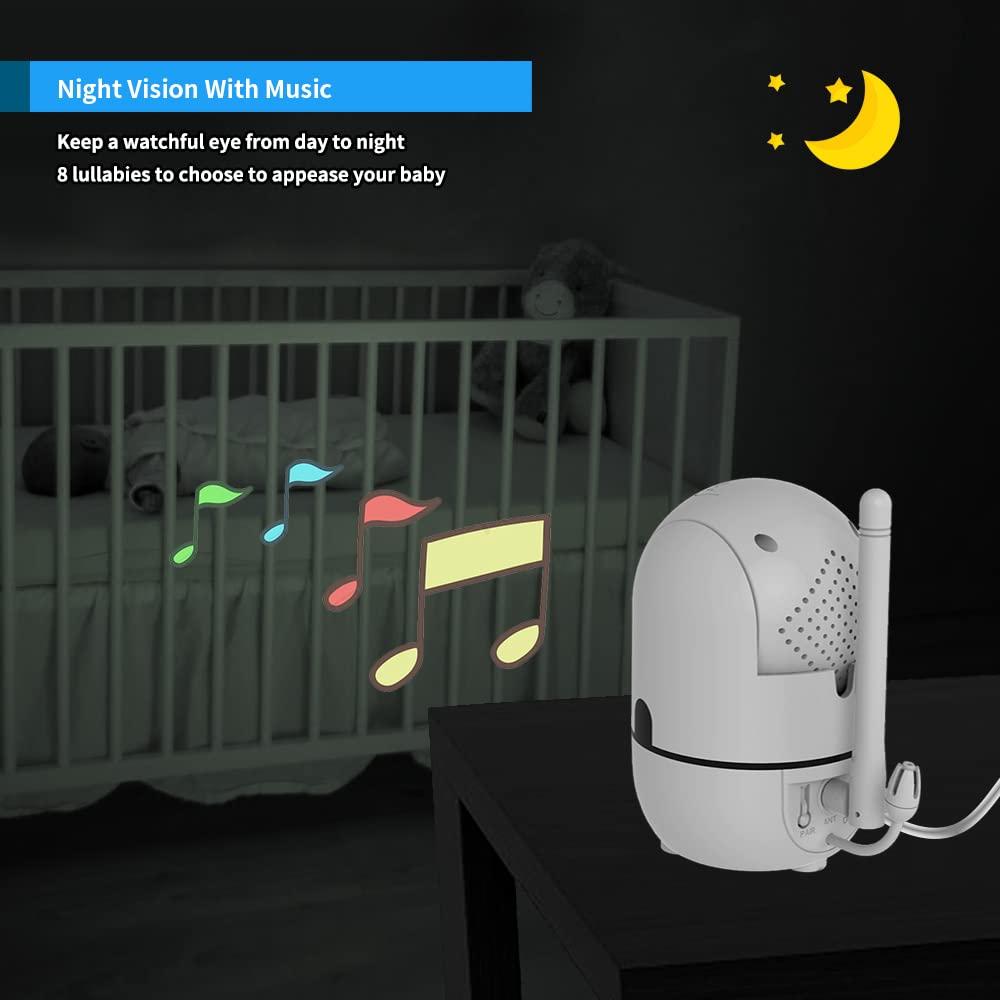 HelloBaby No WiFi Baby Monitor 5" Screen 30-Hour Battery Pan-Tilt-Zoom Video Upgrade with Camera and Audio, Night Vision, VOX, 2-Way Talk, 8 Lullabies and 1000ft Range, Father's Day for New Dad - Image 5