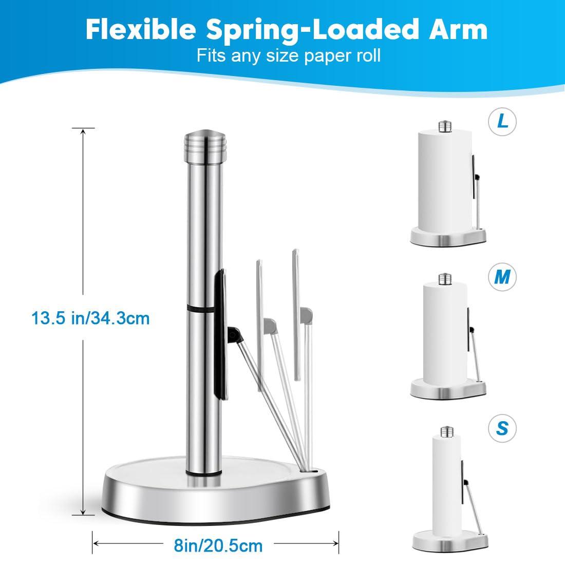 AIDEA Paper Towel Holder Countertop, One-Handed Operation Paper Towel Holder Stand for Kitchen and Bathroom, Spring Arm for Easy Tear, Stainless Steel Paper Towel Dispenser with Weighted Base, Silver - Image 3