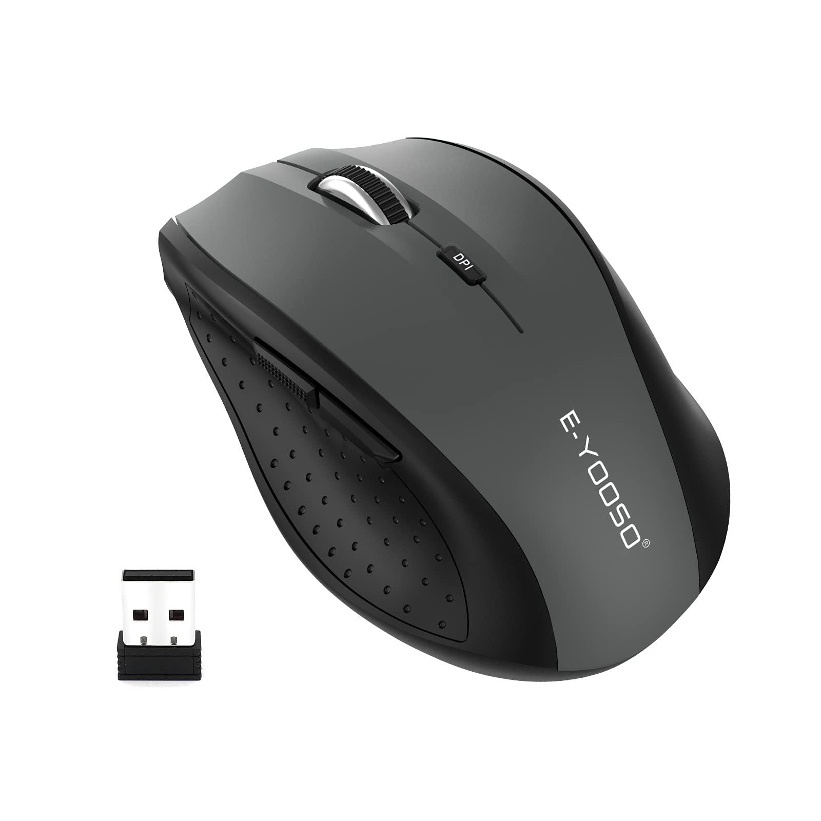 E-YOOSO Wireless Mouse for Laptop, Portable Optical Computer Mouse, 6 Buttons, Cordless 2.4GHz with USB Receiver, 5-Level 4800 DPI, 18 Months Battery Life, for PC, Chromebook, Windows, Mac