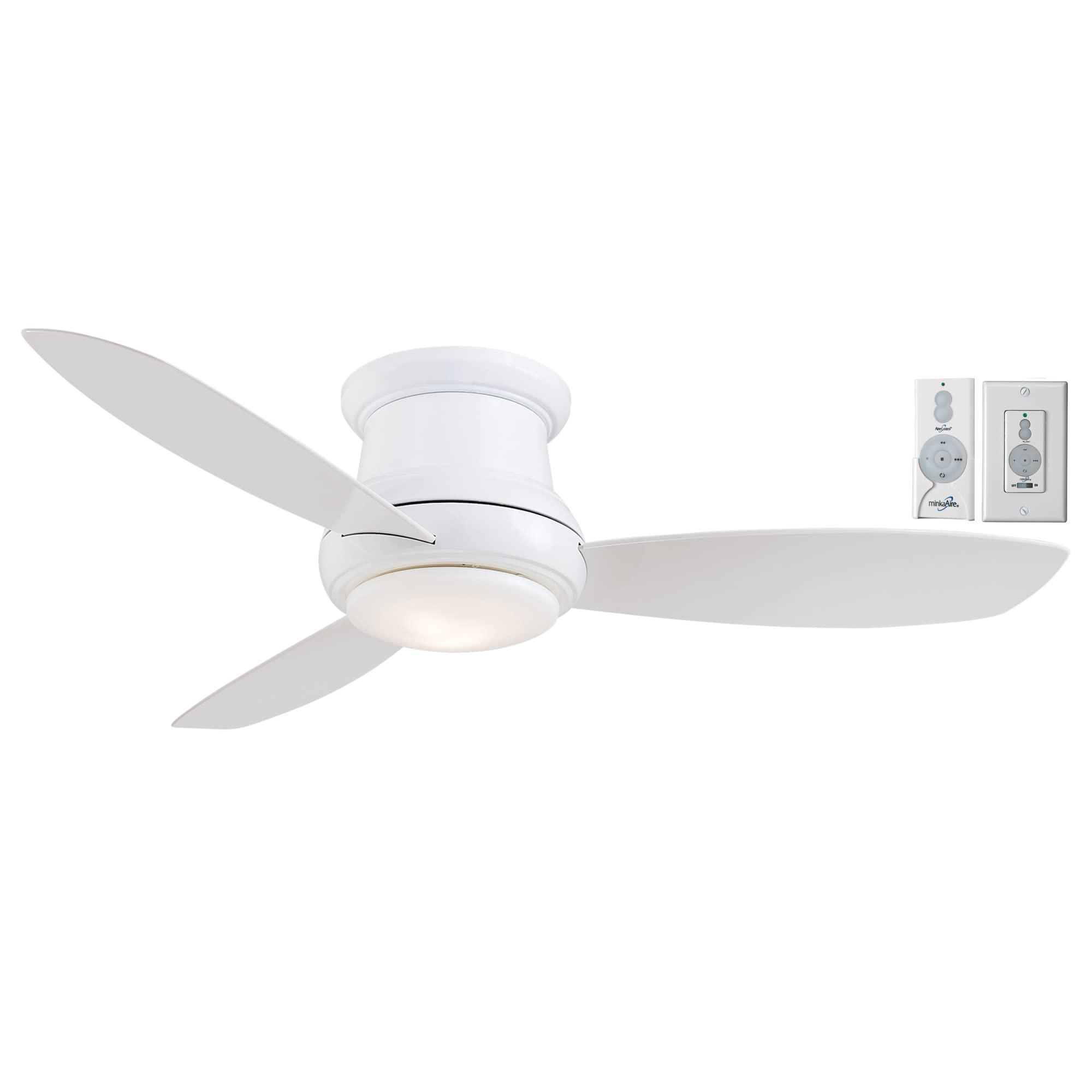 MINKA-AIRE F518L-WH, Concept II LED White Flush Mount 44" Ceiling Fan with Remote Control and Included Wall Control