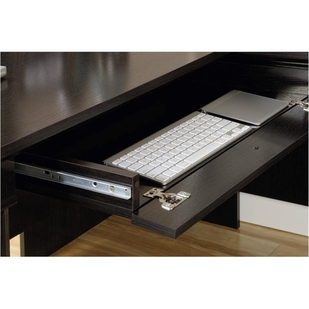 Pemberly Row Contemporary Engineered Wood L-Shaped Computer Desk with 3 Drawers, Flip-Down Panel, Grommet Holes, for Office Space, in Wind Oak Finish - Image 5