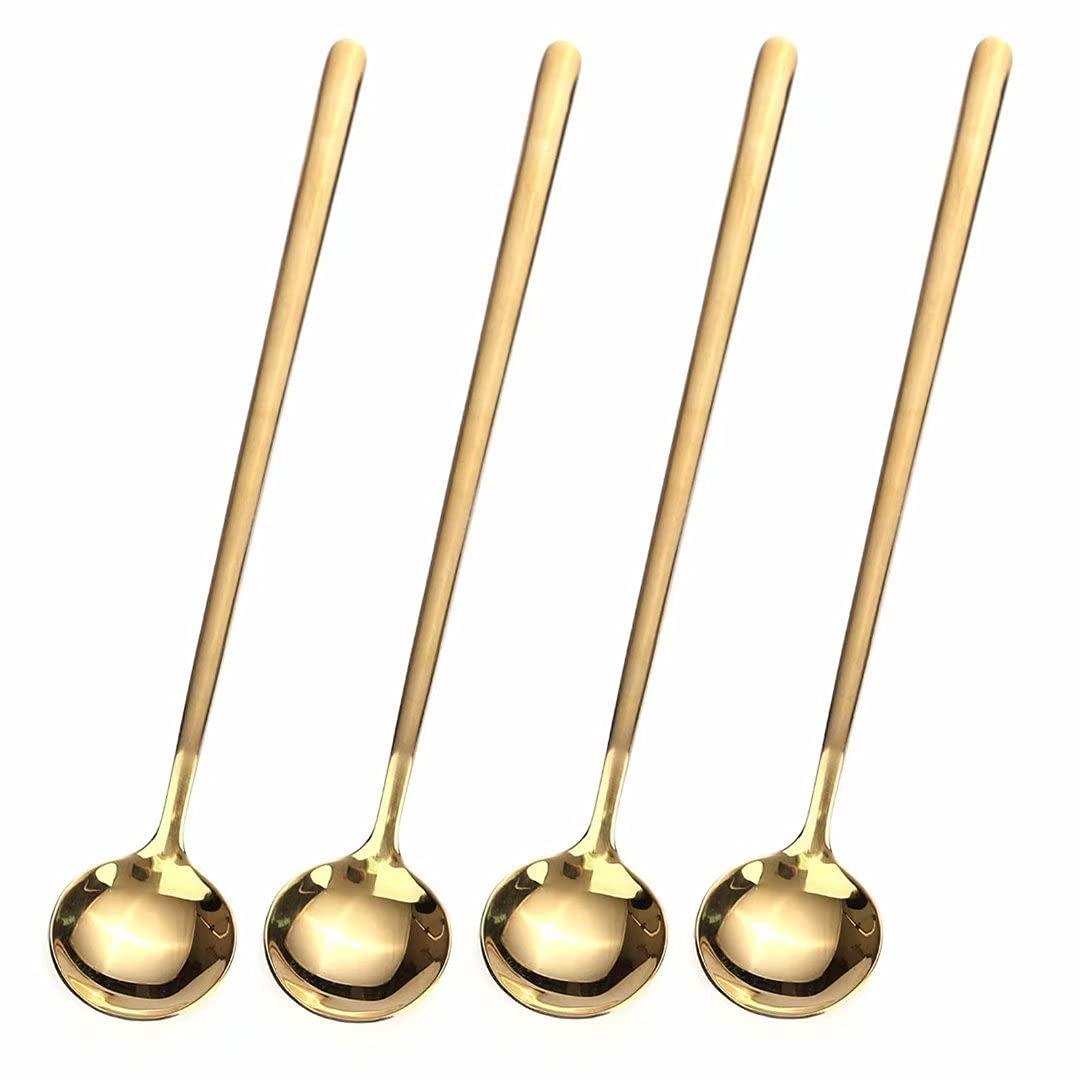 4 PCS 6.7 Inches Coffee/ Tea Spoons Long Handle, Gold, Ice Tea, Espresso Stainless Steel Long Spoons for Stirring - Image 1