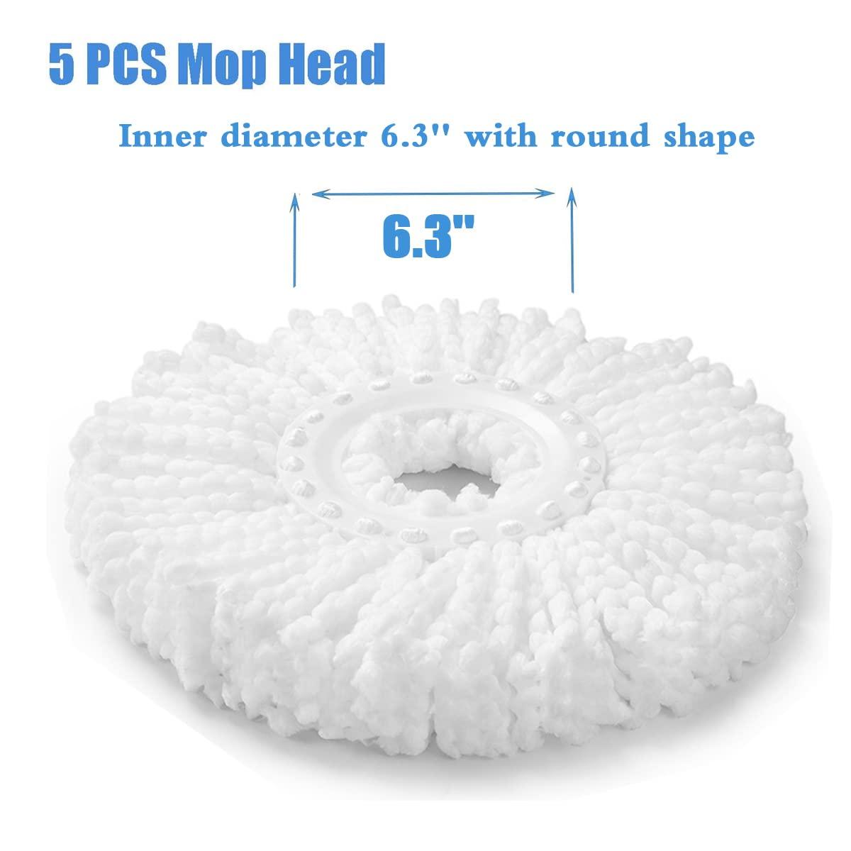 5 PCS Microfiber Replacement Mop Head Spin Mop Head Replacement 5-Pack, Microfiber Refill Heads Universal for 360 Spin Magic Mopping, Round Shape Standard Size White - Image 4