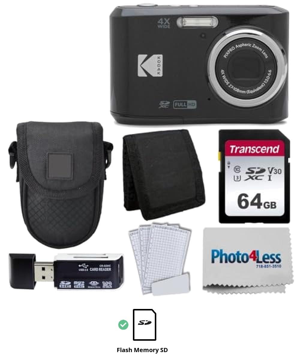 Kodak PIXPRO FZ45 Digital Camera Bundle with Black Point & Shoot Camera Case + Transcend 64GB SD Memory Card + Tri-fold Memory Card Wallet + Hi-Speed SD USB Card Reader + More (Black) - Image 3