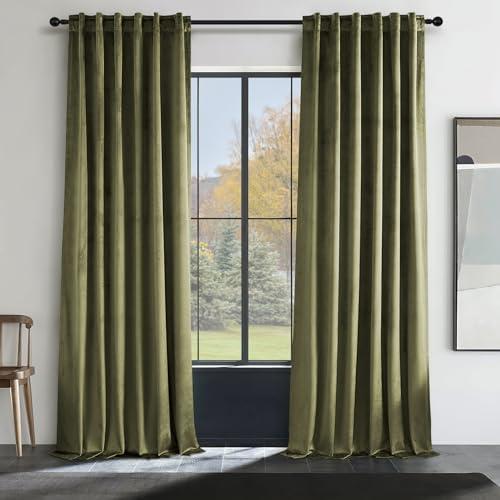 Topfinel Olive Green Velvet Curtains 84 Inches Long for Living Room,Blackout Thermal Insulated Curtains for Bedroom,Back Tab Modern Window Treatment for Living Room,52x84 Inch Length,Olive Green - Image 2