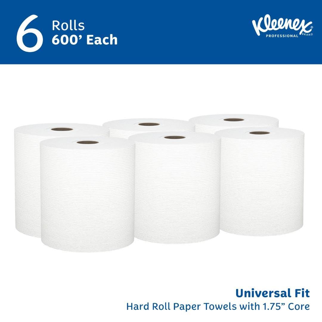 Kleenex Professional Universal Hard Roll Paper Towels, Bulk (50606), 1.75" Core, Premium Absorbency Pockets, White (6 Rolls at 600' Each, 3,600'/Case) - Image 2