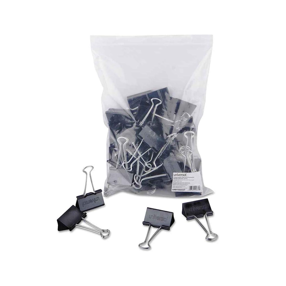 Universal 10220VP Large Binder Clips, Zip-Seal Bag, 1-Inch Capacity, 2-Inch Wide, Black, 36/Bag