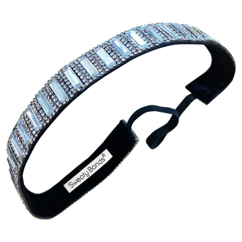 Sweaty Bands Womens Girls Headband for an Active Lifestyle - Non-Slip Grip Sweat-Wicking Velvet-Lined Rhinestone Sparkling Hairband - Bling Silver Beauty Silver 1-Inch