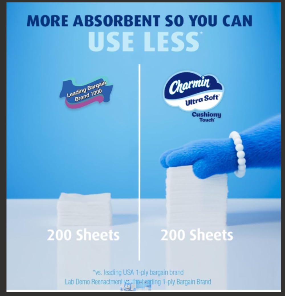 Charmin Toilet Paper Ultra Soft Cushiony Touch, 18 Family Mega Rolls = 90 Regular Rolls - Image 6
