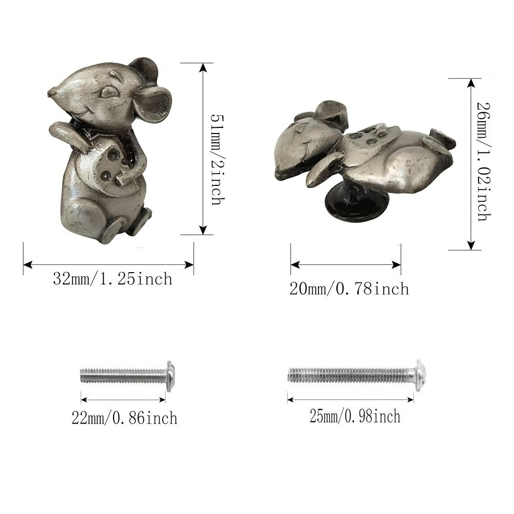 glrovazas Aniaml 4Pcs Cabinet Knobs Dresser Knobs Antique Mouse Handle Cupboard Drawer Wardrobe Bedside Cabinet Closet Furniture Door Decorative(Mouse) - Image 3