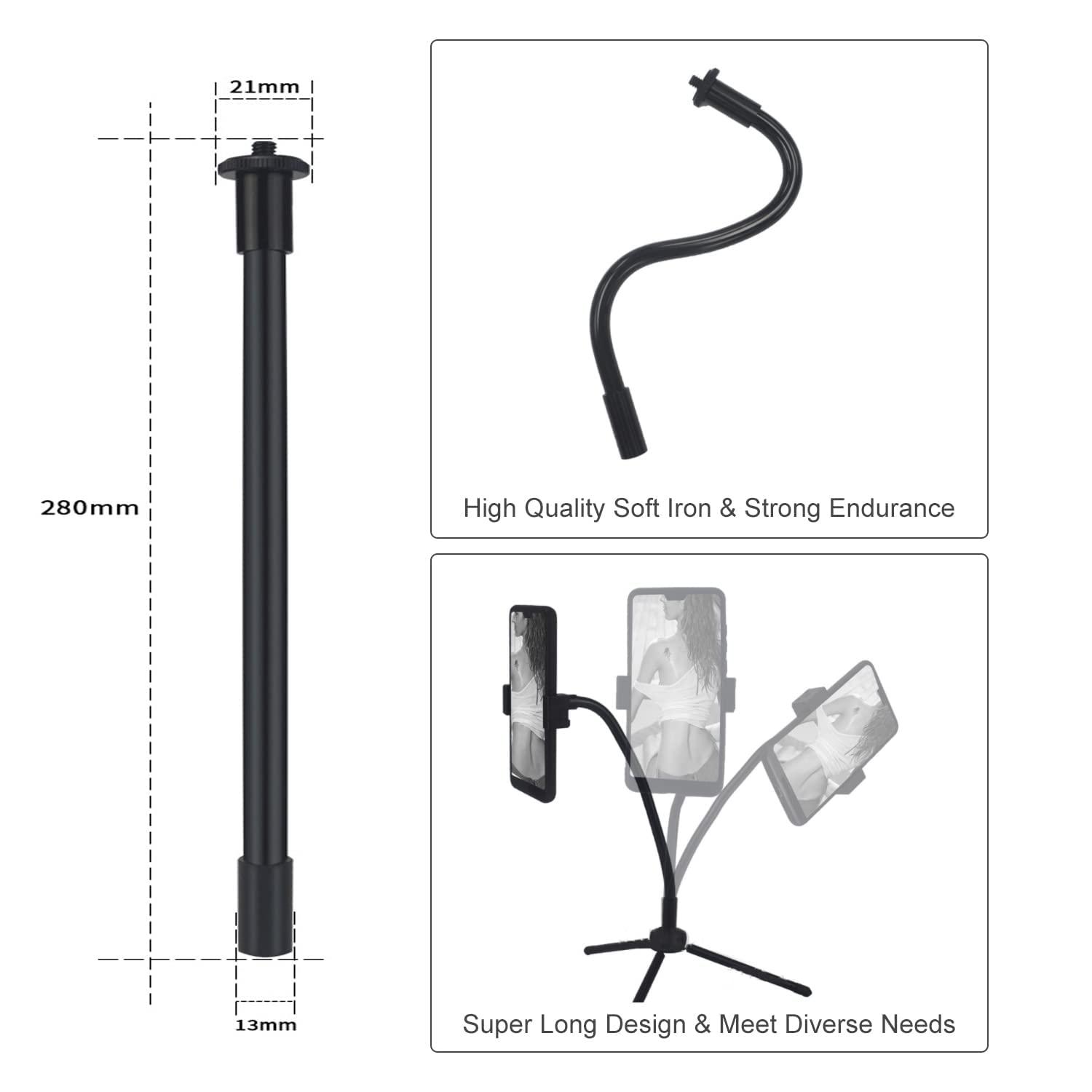 KAGYOKU Gooseneck Camera Mount 11 inch Gooseneck Arm 1/4 20 Threaded Male Female Flexible Tube Arm Max 4.4 lbs Load Phone Holder for DSLR Tripod Security cam Video Light - Image 4