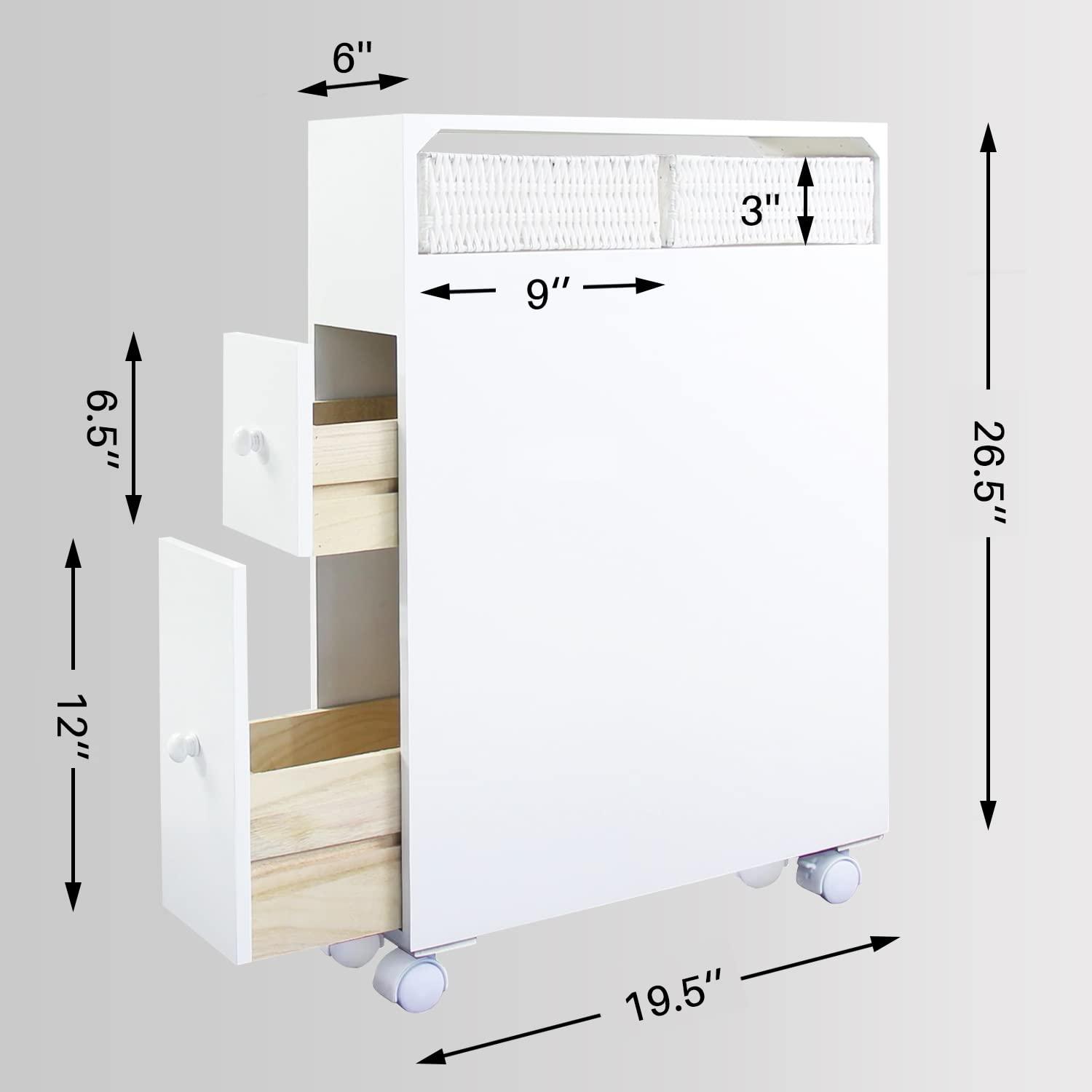 MASAKA B&W Movable Bathroom Cabinet with 2 Drawers, Shelf & Corner Shelves - Toilet Paper Storage & Side Organizer - Image 2
