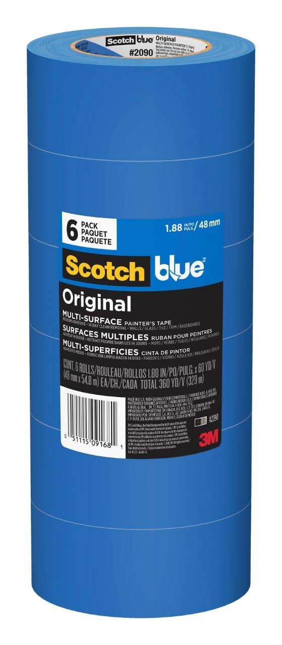 ScotchBlue Original Multi-Surface Painters Tape, 2 Inch Wide (1.88 In. x 60 Yds), 6 Rolls Blue Paint Tape Protects Surfaces & Removes Easily, Masking Tape for Indoor and Outdoor Use (2090-48TP6) - Image 1