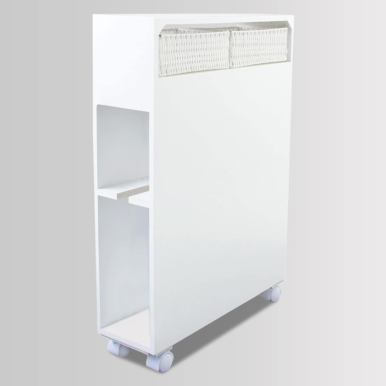 MASAKA B&W Movable Bathroom Cabinet with 2 Drawers, Shelf & Corner Shelves - Toilet Paper Storage & Side Organizer - Image 9