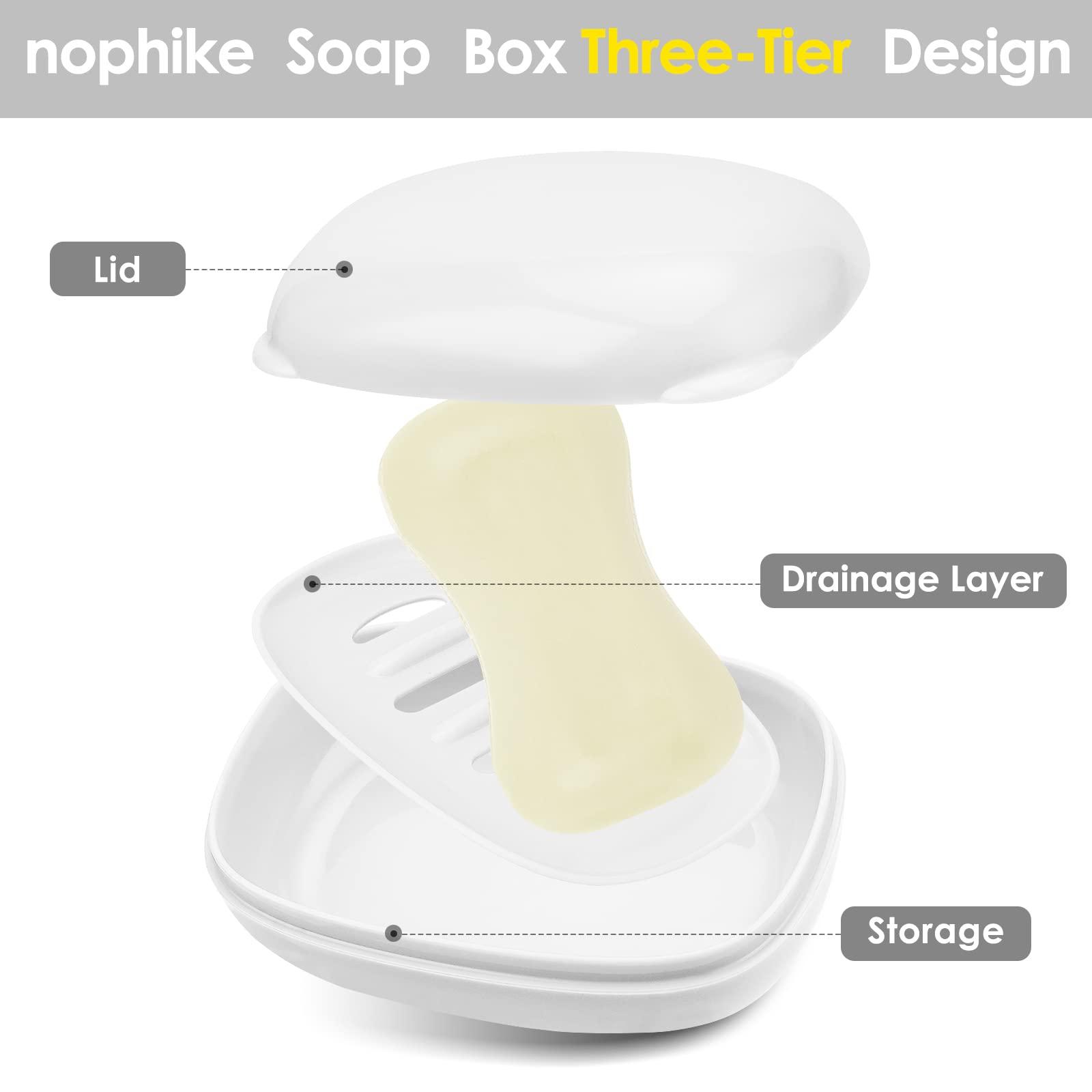nophike Soap Holder with Lid 1 Pack，Travel Soap Container with Removable Draining Layer.Soap Dish for Home, Camping, Travel，Fashion Soap Box (White) - Image 2