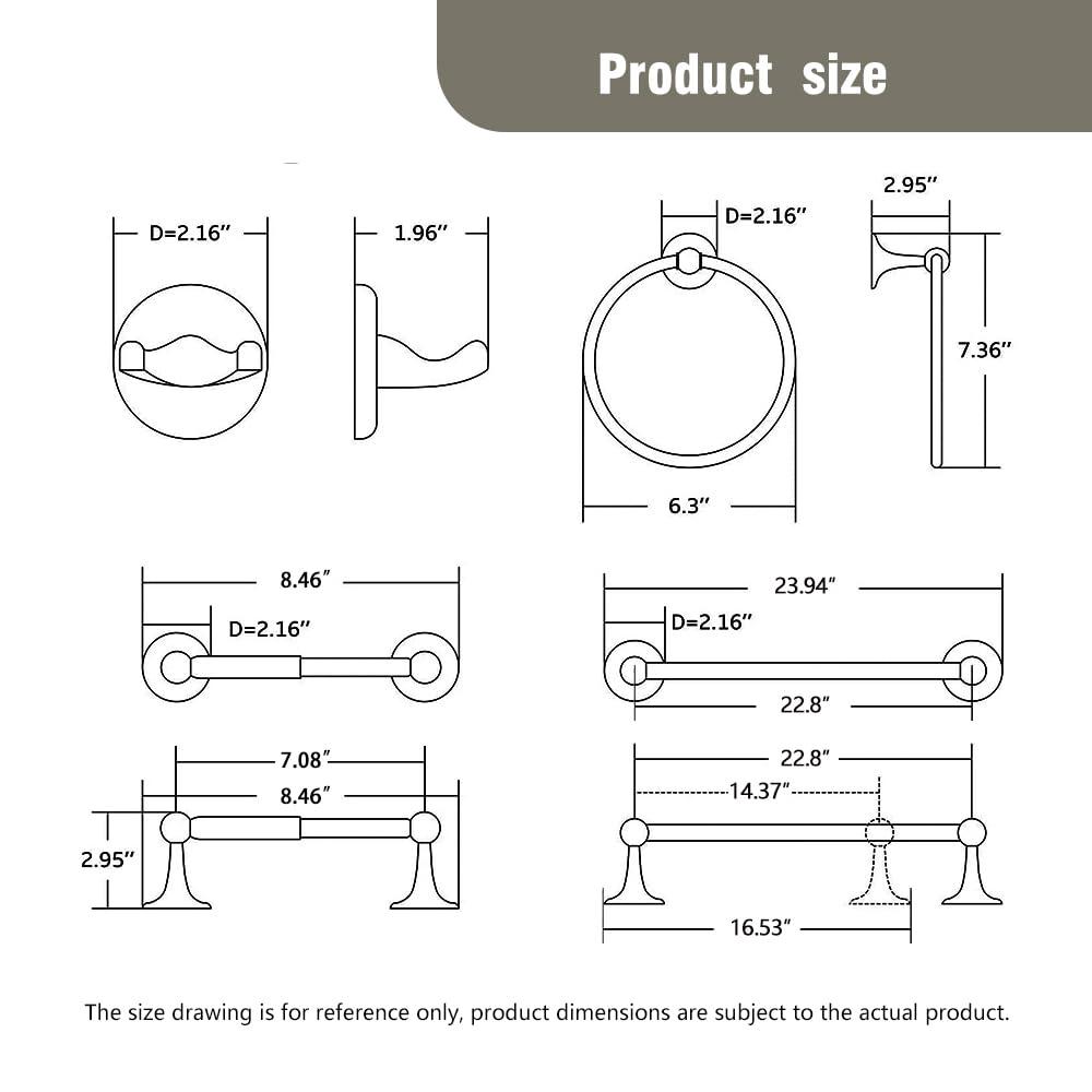 AGKXHDEC 4-Piece Bathroom Hardware Set: Brushed Nickel Bathroom Accessory Set, Towel Bar,Towel Ring,Toilet Paper Holder,Robe Hook, Wall Mounted,Optional Install Towel bar Length for 24 or 16 inch - Image 2
