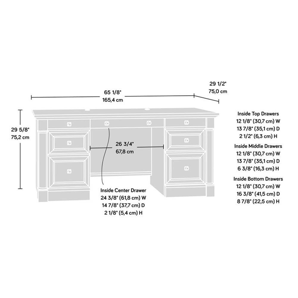 Sauder Palladia Office Desk with Drawers, Executive Desk with File Cabinet Storage, Cable Management, Keyboard Tray, in Glacier Oak Finish - Image 3