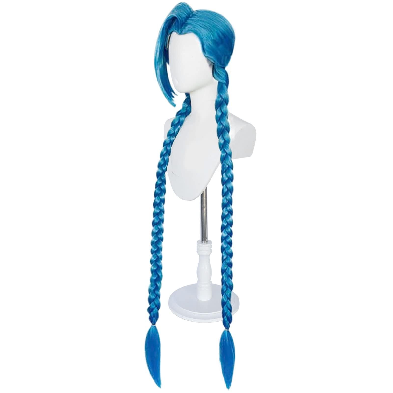 Ebingoo Blue Braided Cosplay Wig for Women + Wig Cap Long Straight Synthetic Costume Wig for Halloween Costume Anime Party - Image 3