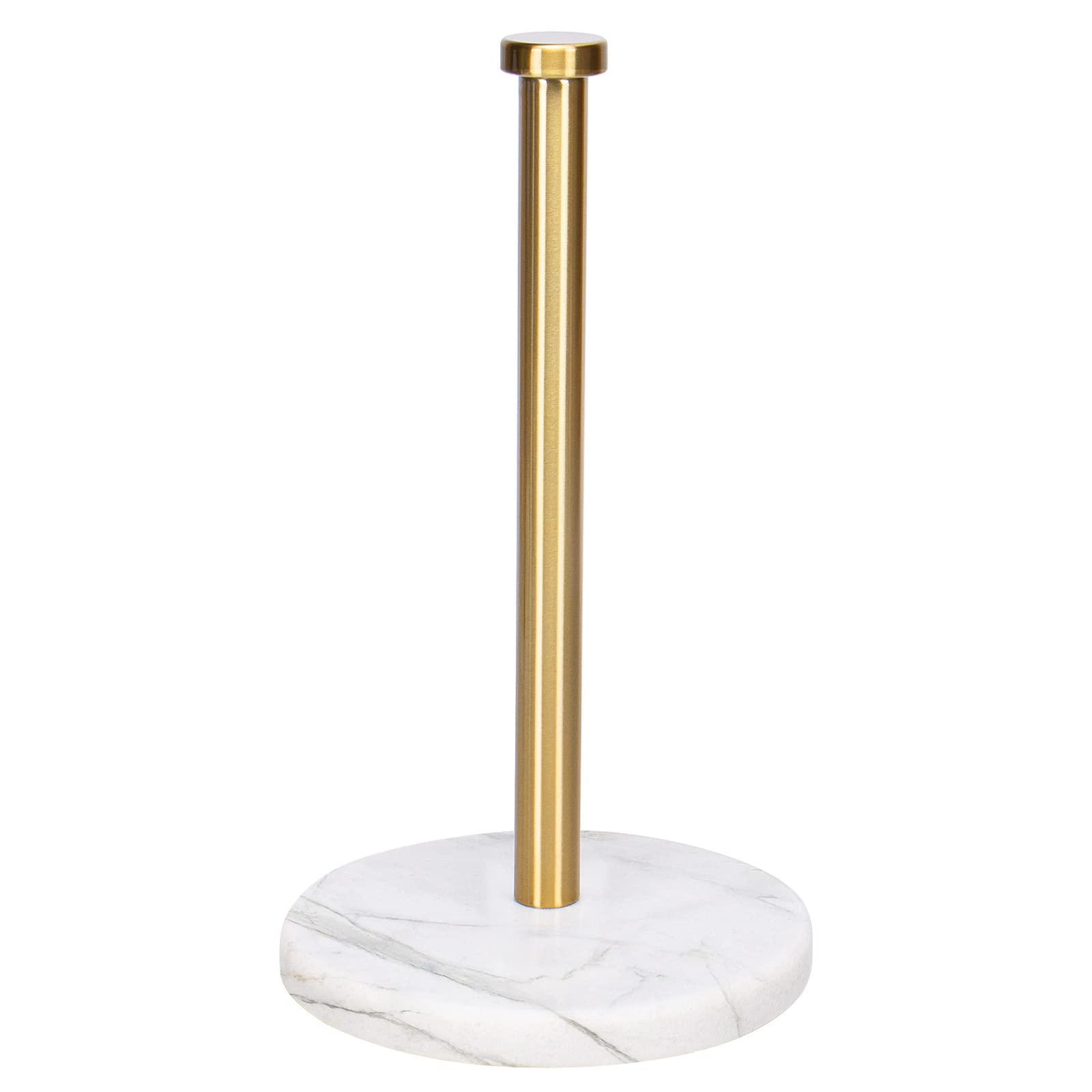 NearMoon Standing Paper Towel Holder, Kitchen Paper Towel Tissue Holder- for Bathroom Kitchen Countertop, Standard or Jumbo-Sized Roll Paper (with Marble Base, Brushed Gold)