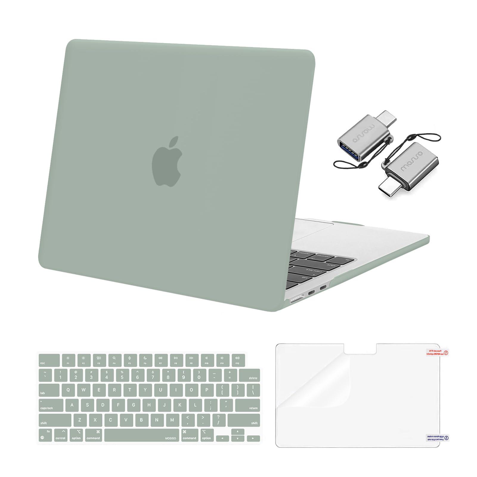 MOSISO Compatible with MacBook Air 13 inch Case 2025 2024 2023 2022 M4 A3240 M3 A3113 M2 A2681, Plastic Hard Shell&Keyboard Cover&Screen Film&Type C for MacBook Air 13.6 inch Case, Antique Green