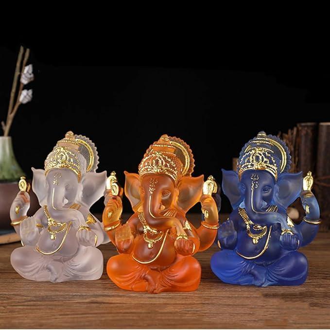 Ganesh Idol Transparent Statues for Table Or Car Dashboard 14 CM Long for Home Pooja Multi Color Glass Look Ganpati Murti Puja for Home Mandir Diwali Gift Ganesha Yoga Calm Decor (White) - Image 4