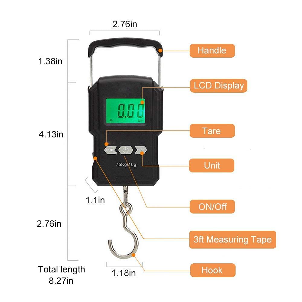 YAGSUW Rechargeable Lugagge Scale Portable Electronic Hook Scale Digital Hanging Bag Luggage Weight Scale Fishing Scale with Measuring Tape 165Lb Black - Image 5