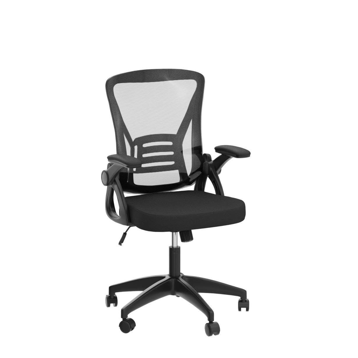 naspaluro Ergonomic Office Chair, Mid Back Desk Chairs with Adjustable Height, Swivel Chair with Flip-Up Arms and Lumbar Support, Breathable Mesh Computer Chair for Home/Study/Working, Dark Black - Image 4