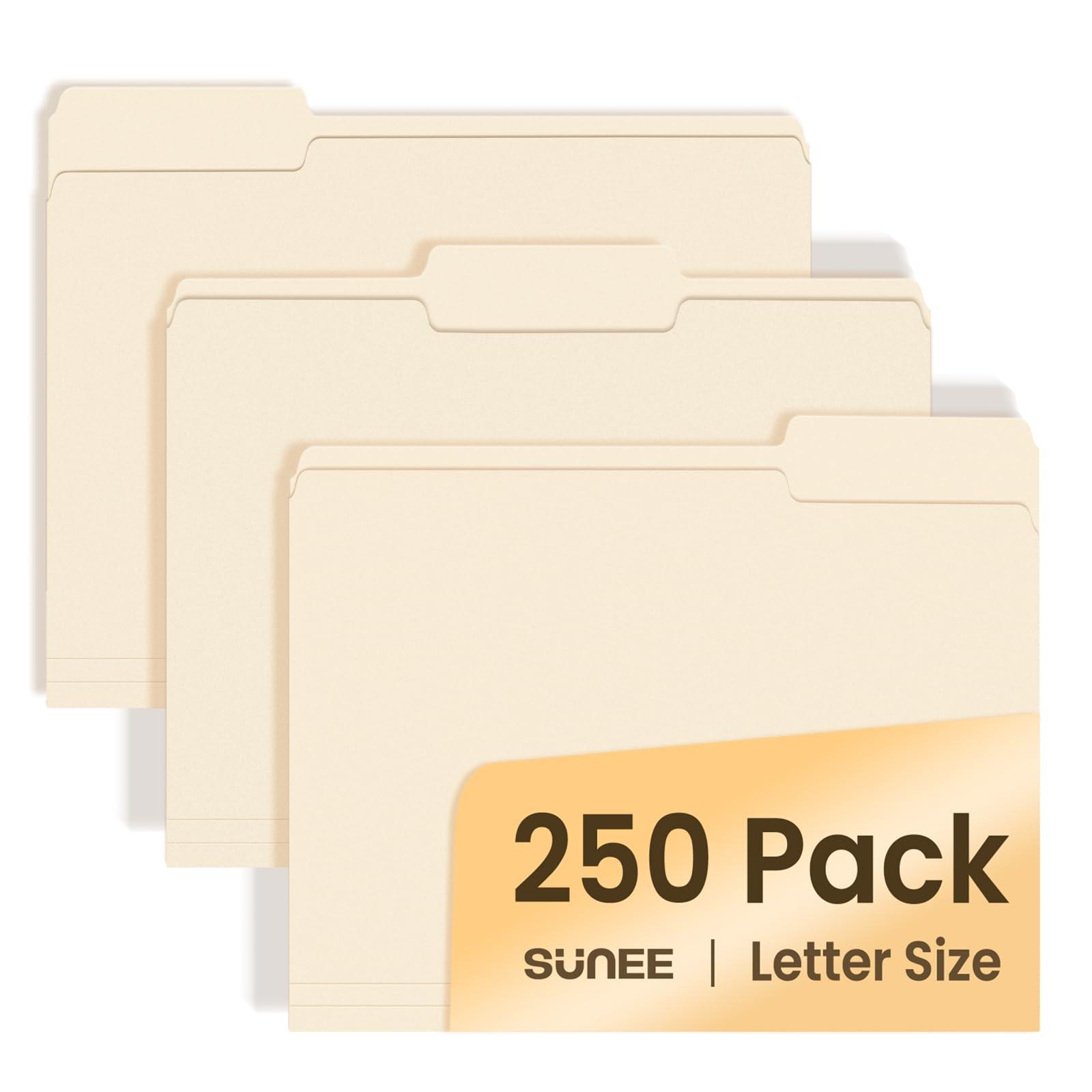 SUNEE Manilla Folders Letter Size (8.5 x 11 inches), 250 Per Box, 1/3 Cut Tab for Easy Labeling and Organization, Durable Standard Paper for Home, Office, School Filing
