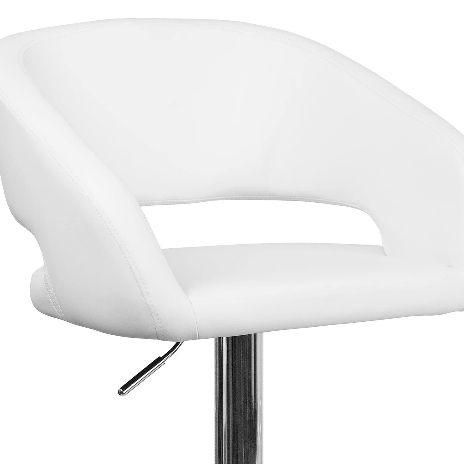 Flash Furniture Erik Contemporary Adjustable Height Barstool with Footrest and Rounded Mid-Back, Upholstered Bar or Counter Height Stool, White/Chrome - Image 7