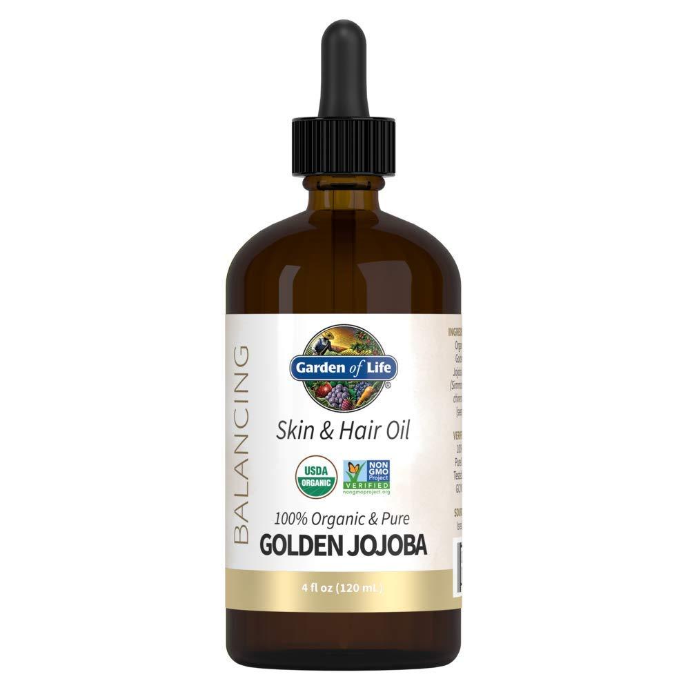Garden of Life Jojoba Oil 100% Organic & Pure Golden Jojoba Oil for Hair, Skin and Face - Cold Pressed Jojoba Body Oil, Massage, or Use as a Carrier Oil for Making Lip Balms & Body Butters, 4 fl oz