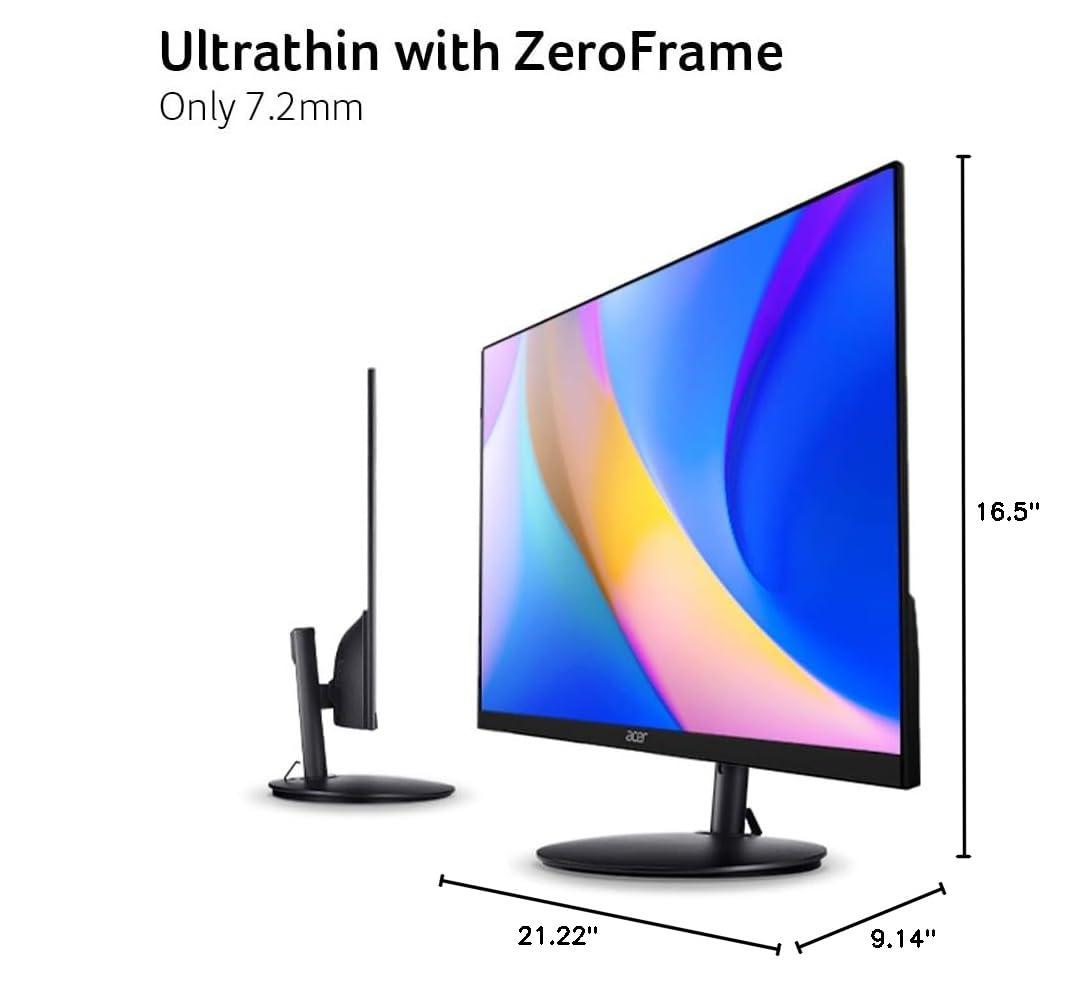Acer SH242Y Ebmihx 23.8" FHD 1920x1080 Home Office Ultra-Thin IPS Computer Monitor AMD FreeSync 100Hz Zero Frame Height/Swivel/Tilt Adjustable Stand Built-in Speakers HDMI 1.4 & VGA Port - Image 17