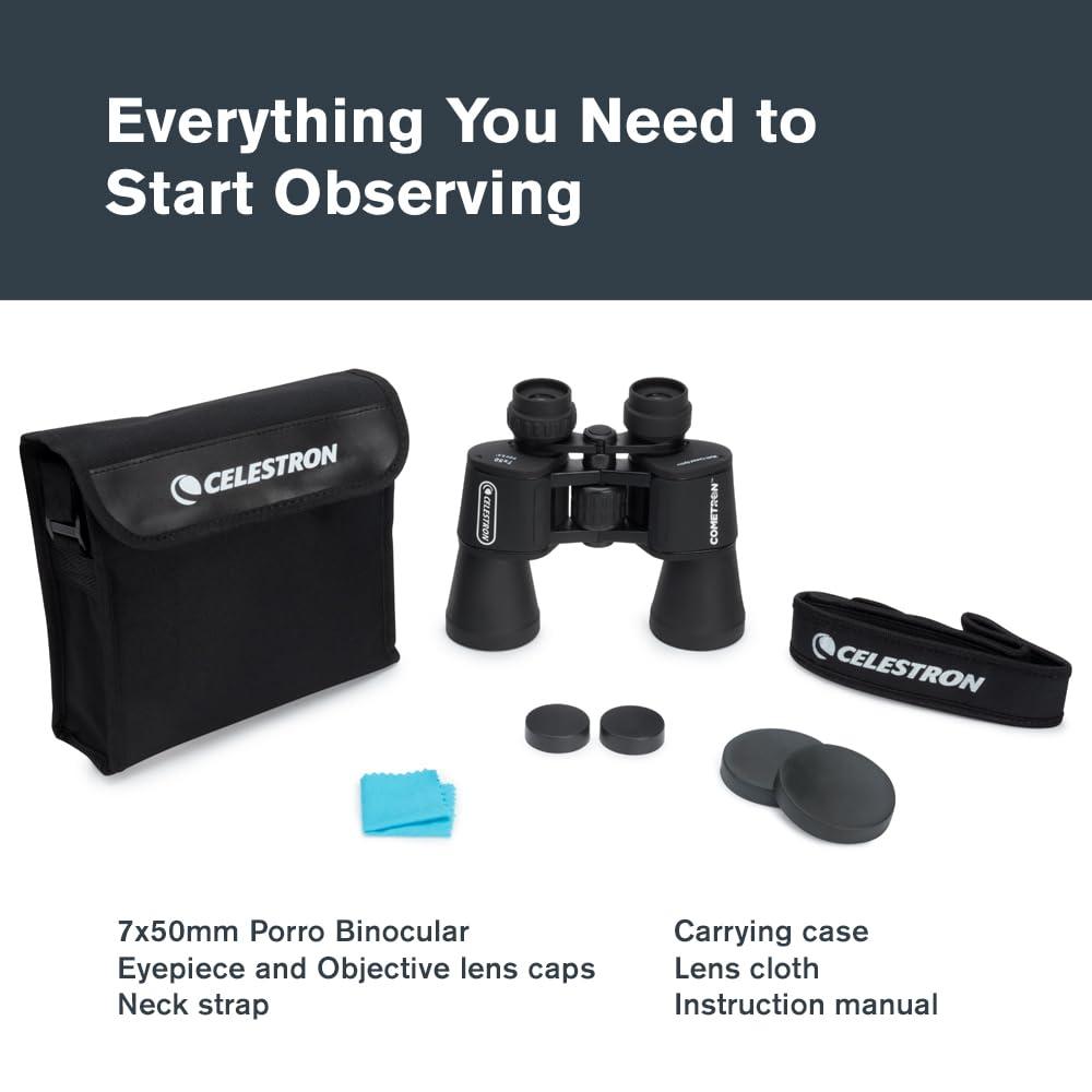 Celestron - Cometron 7x50 Astronomy Binoculars – Entry-Level for Stargazing and Comet Watching – Large 50mm Objective Lenses – Wide 6.6° Field of View – Multi-Coated Optics - Image 7