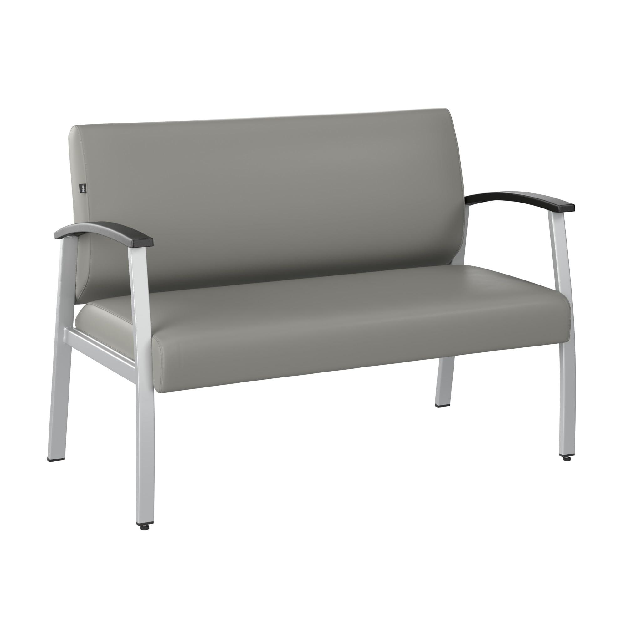 Bush Business Furniture Arrive Waiting Room Loveseat with Arms in Light Gray Vinyl, Reception Area Seating for Office and Lobby