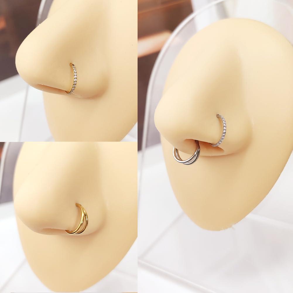 3Pcs Nose Rings Hoop 20G 18G 16G Surgical Steel Hinged Segment Rings Septum Jewelry Lip Ring Helix Conch cartilage earring for Women Girls Men 7mm 8mm 10mm - Image 6
