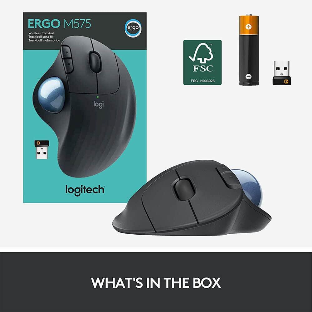 Logitech M575 Ergonomic Wireless Trackball USB Mouse, Black (910-005869) - Image 9
