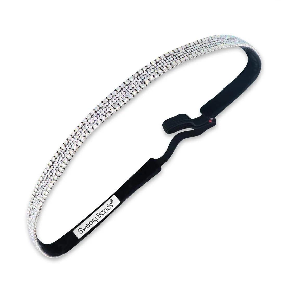 Sweaty Bands Womens Girls Headband for an Active Lifestyle - Non-Slip Grip Sweat-Wicking Velvet-Lined Rhinestone Jeweled Hairband - Bling Iridescent Ice
