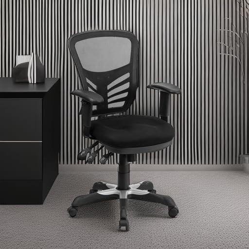 Flash Furniture Nicholas Mid-Back Swivel Desk Chair with Wheels, Mesh Back, Padded Seat, and Armrests, Adjustable Height Mesh Ergonomic Office Chair, Black - Image 6