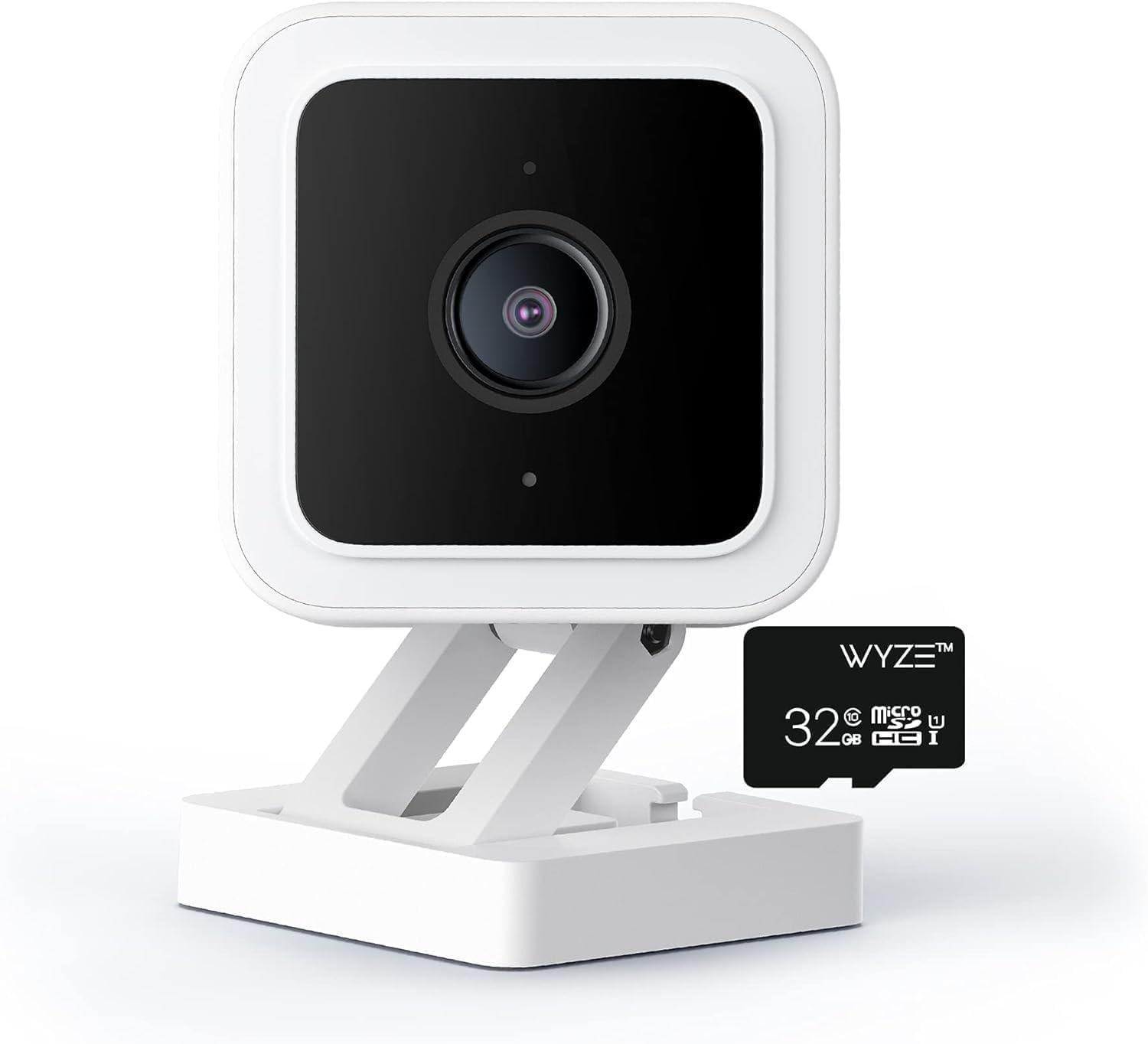 Cam V3 Smart Home Security Camera, Indoor/Outdoor Use, IP65-Rated 1080p Plug-in, Color Night Vision, Motion Detection, Two Way Audio, Works with Alexa, Google Assistant, Cam V3+32GB Micro SD Card