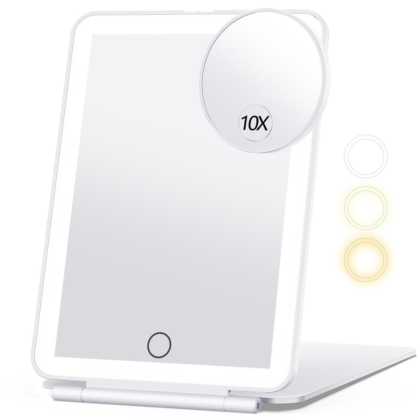 miroposs Rechargeable Makeup Mirror for Travel, Vanity Mirror with 80LEDs, 3 Color Light, 2000mAh Battery, Portable Ultra Slim Lighted Mirror, Travel Essential
