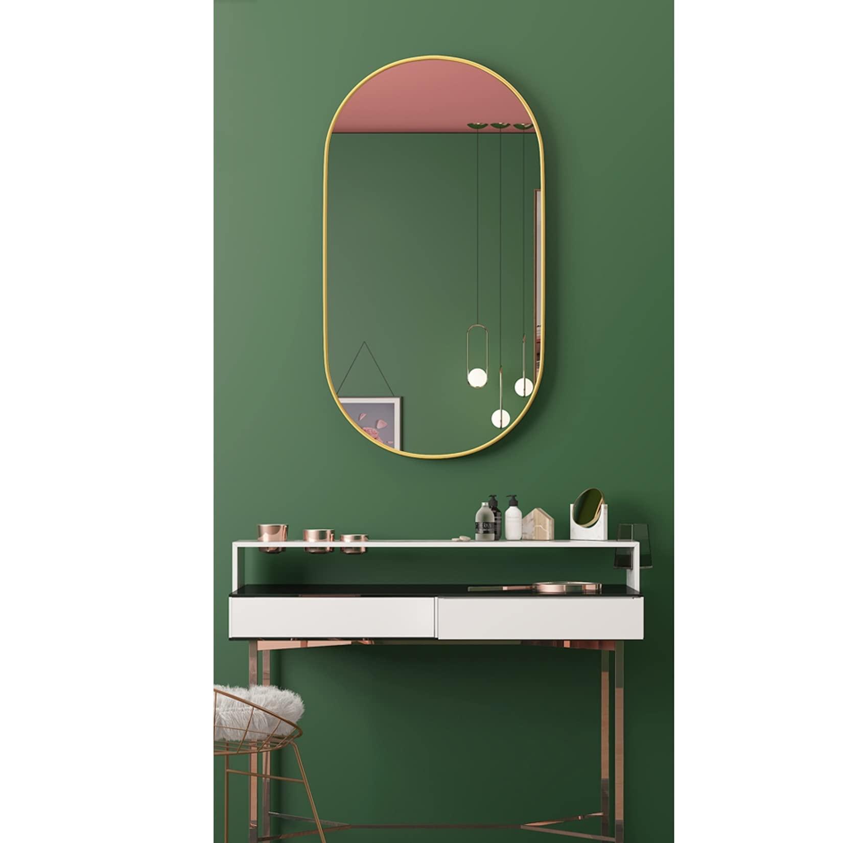 Oval Wall-Mounted Mirrors, Metal Frame Makeup Shaving Bathroom Mirrors, Modern Hanging Vanity Mirror for Bedroom, Living Room and Entryway (Color : Black, Size : 40x70cm) - Image 3