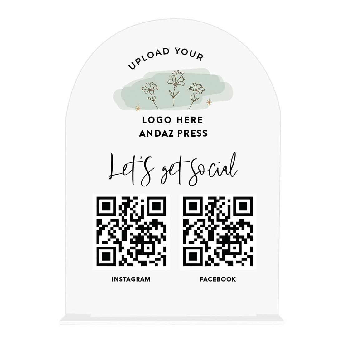 Andaz Press Custom QR Code Sign with Logo for Pop Up Shop, Vendor Booth Display Items, Acrylic Scan To Pay QR Code Sign for Business Personalized Scan QR Code Display Signs for Social Media with Stand