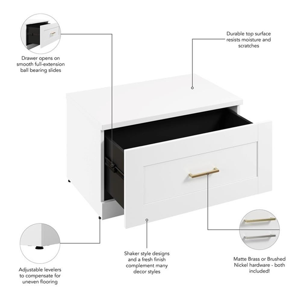 BOWERY HILL 30W Shoe Bench with Drawer in White - Engineered Wood - Image 7