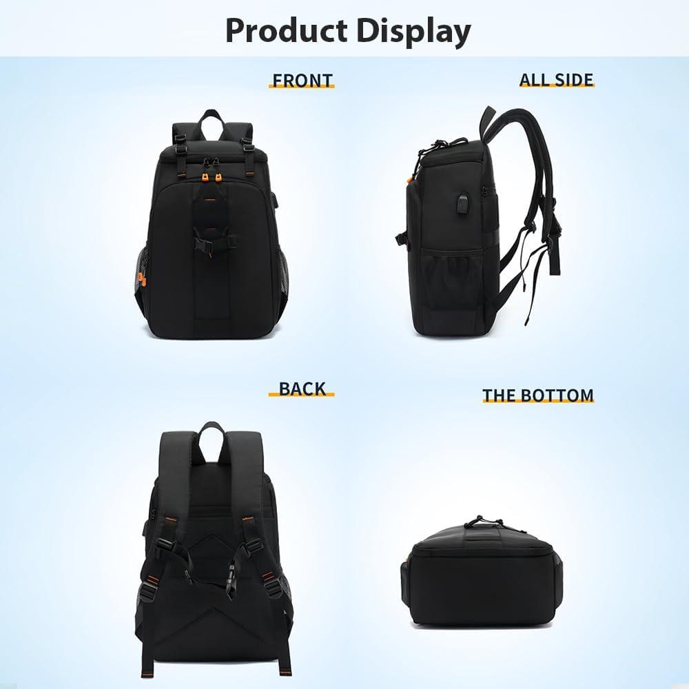 Camera Backpack with USB Charging Port, 800g Light Backpack for DSLR, Water Large Capacity for Tripod Holder, 15.6 Inch Laptop Compartment, Photographers and Travelers - Image 5