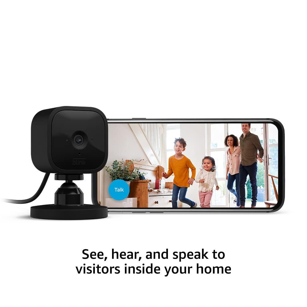 Blink Mini - Compact indoor plug-in smart security camera, 1080p HD video, night vision, motion detection, two-way audio, easy set up, Works with Alexa – 2 cameras (Black) - Image 2