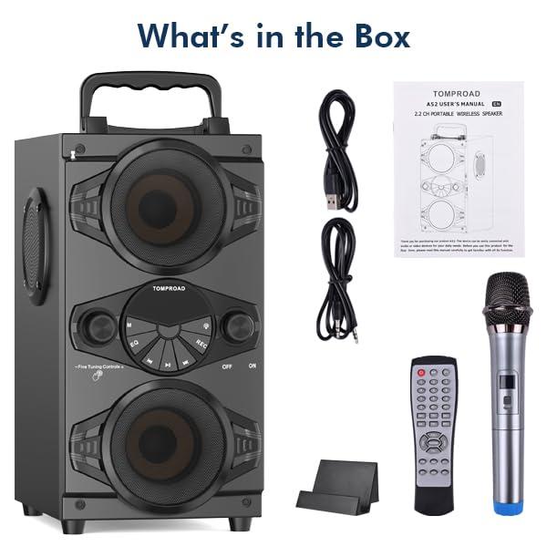 Bluetooth Speakers, 60W Portable Wireless Loud Outdoor Home Party Bluetooth Speaker with Subwoofer, FM Radio, LED Colorful Lights, Microphone, Remote and Big Powerful Stereo Deep Bass Sound Boombox - Image 8