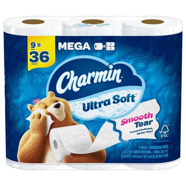Charmin Ultra Soft Toilet Paper, 9 Mega Rolls = 36 Regular Rolls